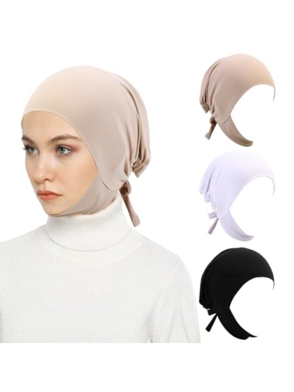 3 PCS Hijab Undercap Set Milk Silk Fabric Adjustable Tie Back Inner Head Scarf